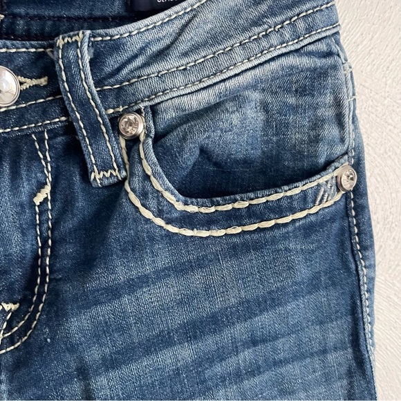 Vigoss Kendra Bootcut Jeans Size 25 Embroidered Mid Rise Denim flap pocket - Picture 4 of 11
